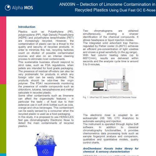 Fallstudie von Alpha MOS: Nachweis von Verunreinigungen in recyceltem Kunststoff mit elektronischer Nase/Olfaktometer HERACLES