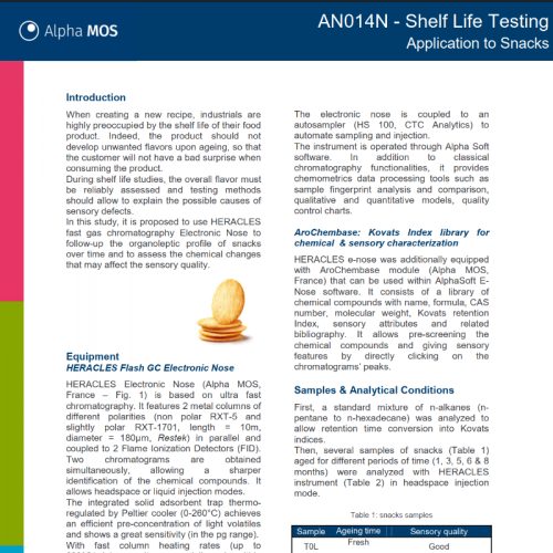 Fallstudie von Alpha MOS: Untersuchung der Lagerstabilität von Snacks mit elektronischer Nase/Olfaktometer HERACLES