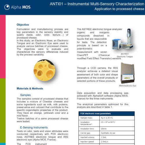 Fallstudie von Alpha MOS: instrumentelle multisensorische Analyse von Schmelzkäse mit elektronischer Zunge, Nase und Auge