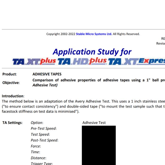 Fallstudie von Stable Micro Systems: Untersuchung der Klebstoffeigenschaften von Klebeband mit Texture Analyser und Avery Adhesive Test.