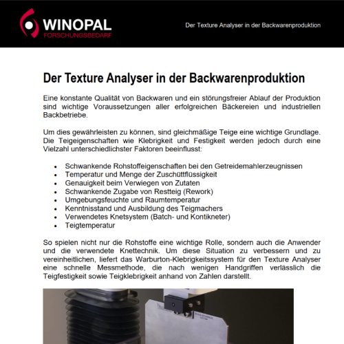 Anwendungsstudie von Stable Micro Systems: Einsatz des Texture Analysers mit Warburton-Klebrigkeitsmesssystem in der Backwarenproduktion